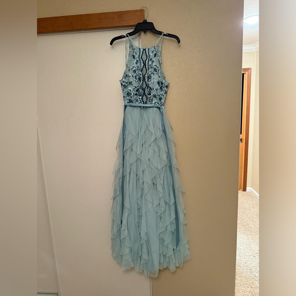 Elegant Light Blue Halter Dress